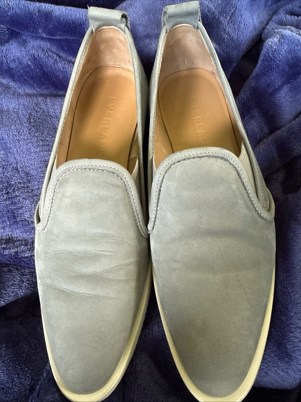 Everlane Newbuck Street Shoes Gray Suede Pointed Toe Slip On Italy 7.5